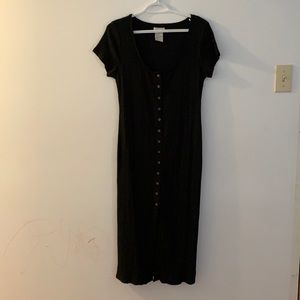 Black fitted buttoned ribbed dress
